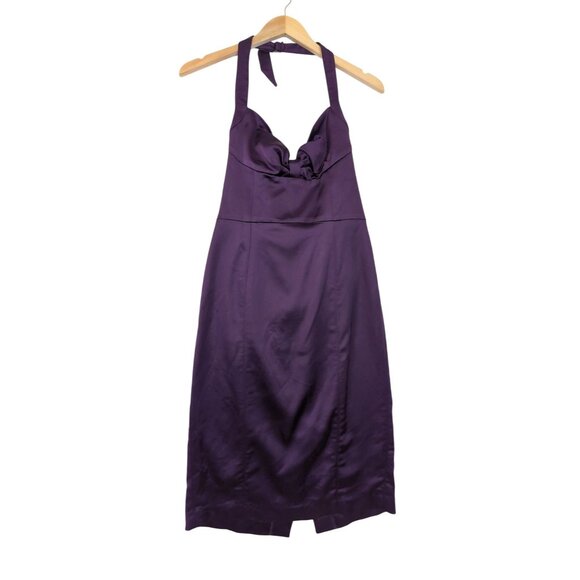 Bebe Satin Halter Dress Womens M Purple Glam Cocktail Party Evening Event - Picture 1 of 14